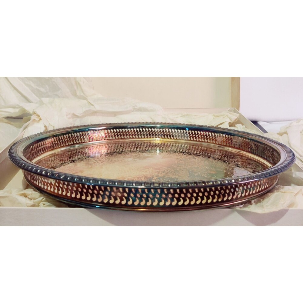 Vintage Silver plated with Elegant Filigree 15" inch Platter Serving Tray